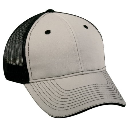 Poly Mesh Cap - Outdoor Cap GWT-101M Washed Mesh Back-Light Grey/Black-Adult