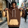thumbnail image 2 of Fabrcox Mens Pullover Hoodie Fleece Color Block Oversized Hooded Sweatshirt Y2k Fall Winter Warm Streetwear Athletic Long Sleeve Hoodies Men with Pocket Khaki XL, 2 of 6