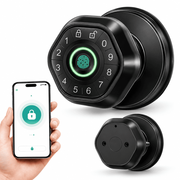 INSMART Fingerprint Door Lock, 4 in 1 Smart Door Knob, Biometric Keyless Entry Door Lock with App Control, Auto Lock for Bedroom, Apartment, Garage, Home & Office