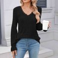 thumbnail image 6 of Scyoekwg Womens Long Sleeve Fall Tops V-Neck Stripe Brushed Tops Vintage Loose Fall Clothes Dressy Casual Blouses Fashion Solid Color Blouses(Black,XXL), 6 of 6