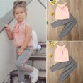 thumbnail image 2 of Toddler Kids Baby Girls Clothes Set Off Shoulder Ruffle Lace Top Bowknot Shirts Striped Plaid Pants Outfits, 2 of 4