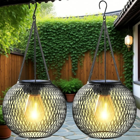 Solar Lantern Outdoor Waterproof,  Upgraded Hanging Solar Lights Outdoor Garden Decorations Decorative Lighting Solar Powered Waterproof Tree Lantern for Garden Yard Patio Pathway, 2 Pack