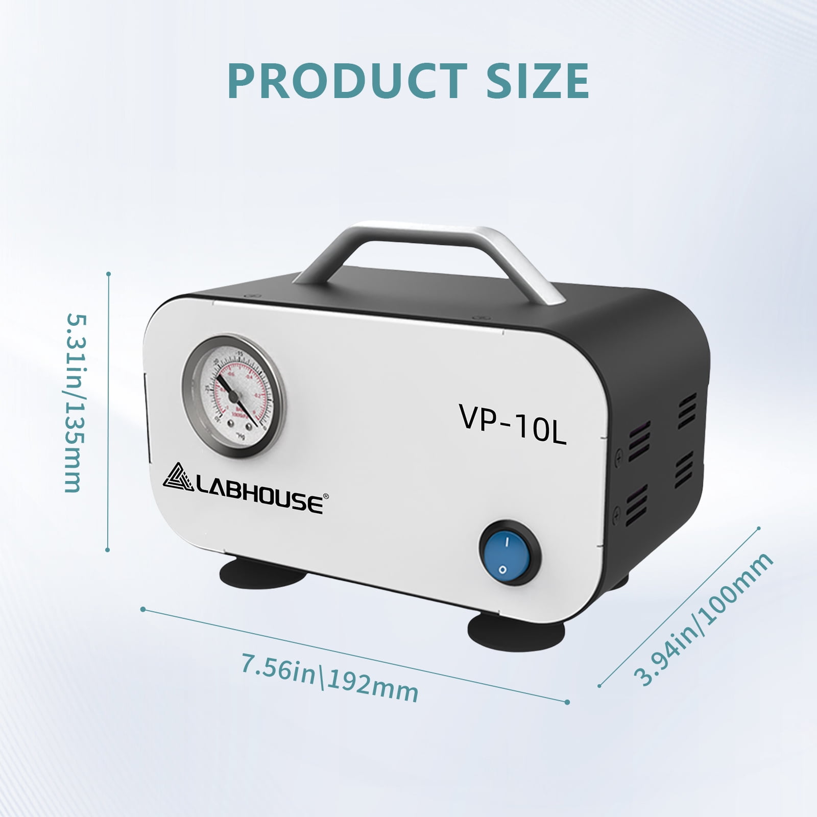 LABHOUSE Lab Diaphragm Vacuum Pump VP-10L, Portable Mini Oilless Pump Oil Free for Laboratory Vacuum Filtration, 10L/min Flow Rate with Rubber Tube, 110V