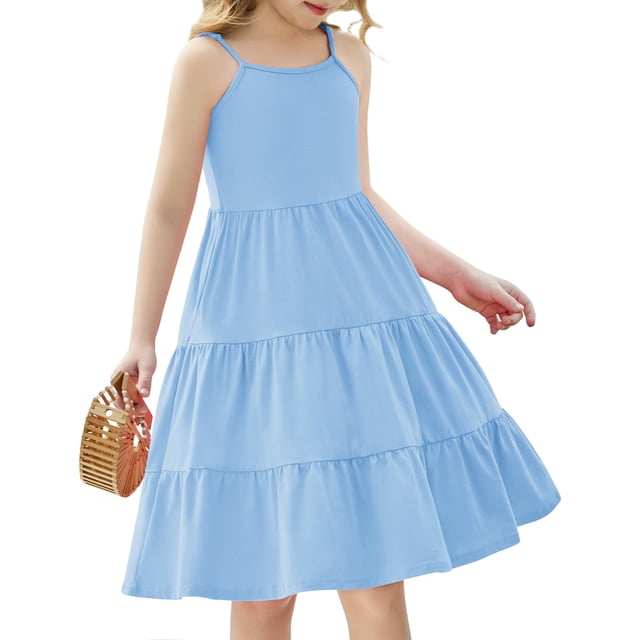 Vestido Arshiner para niña pequeña, verano, sin mangas, 4-5T, azul claro