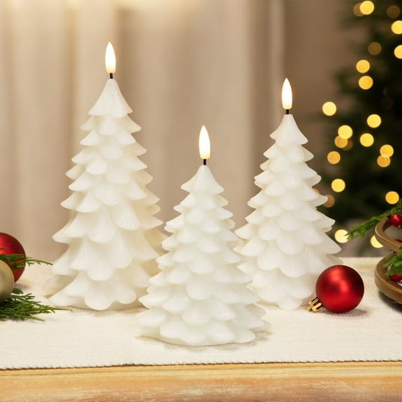 Northlight Flickering Flameless LED Christmas Tree Wax Candles - 7.25" - White - Set of 3