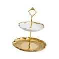 thumbnail image 4 of Soporte para pasteles, cupcakes, multiusos, con asa, bandeja para servir galletas de 2 niveles B Oro, 4 of 7