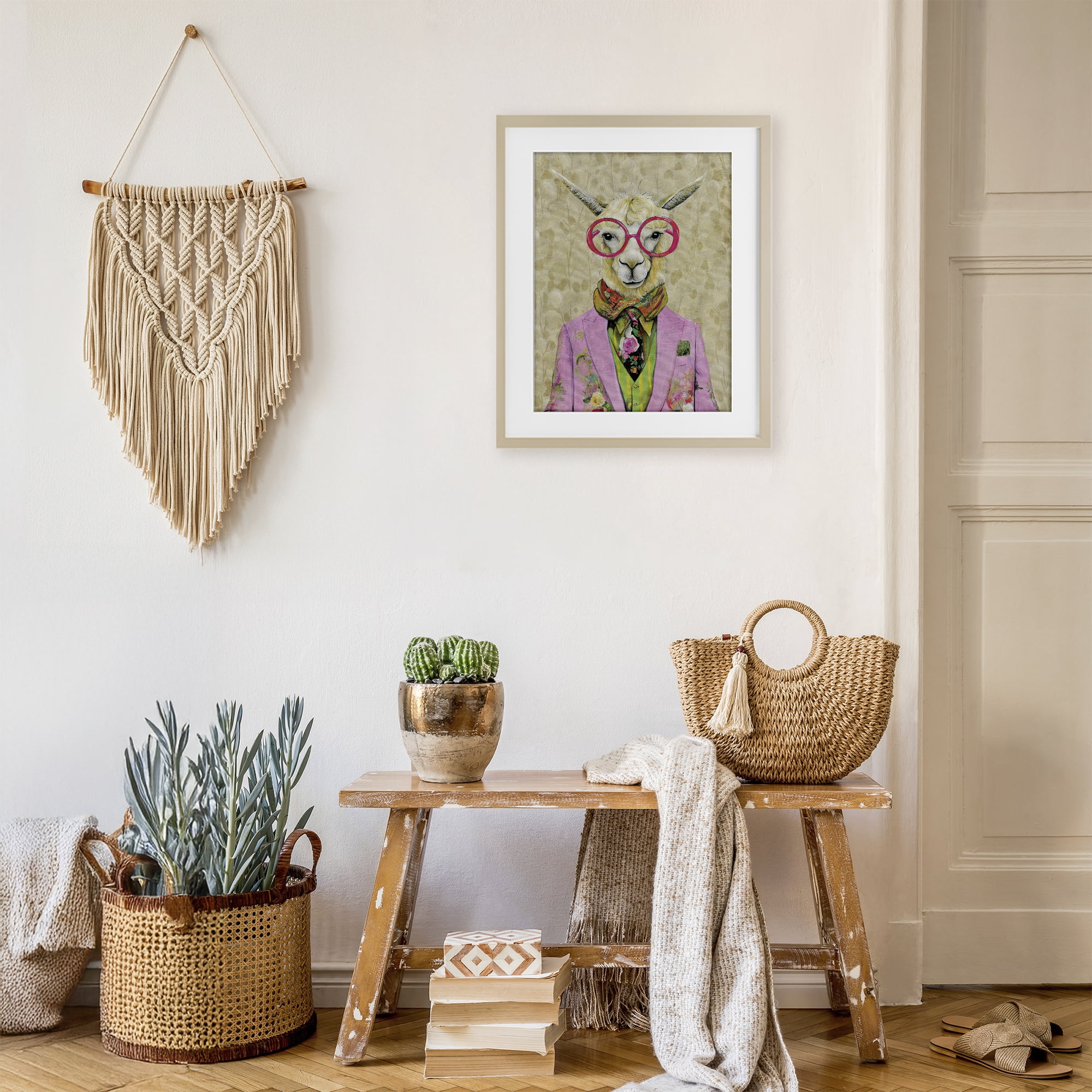 Stupell Industries Stylish Llama with Glasses Birch Framed Print Under Glass, design by Svetlana Aleynikova