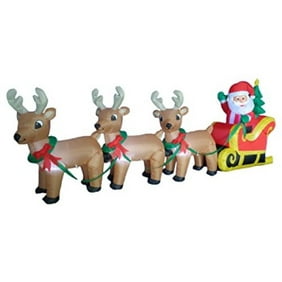 4 Airblown Inflatable Santa Sleigh Reindeer Lighted Christmas