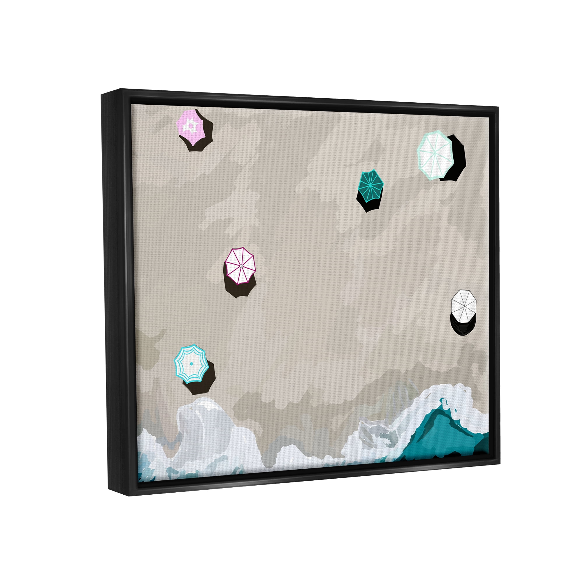 Stupell Industries Aerial View Shoreline Nature Painting Black Floater Framed Art Print Wall Art, 21 x 17