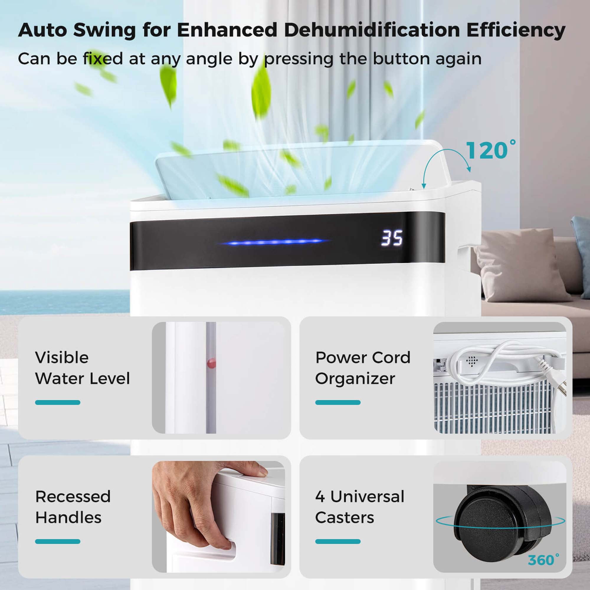 Costway 19-Pint(DOE) Dehumidifier for Home and Basement with 4 Modes 3-Color Indicator 24H Timer 4,500 Sq.ft Coverage Area (MAX 57Pint at 95°F, 90%RH)