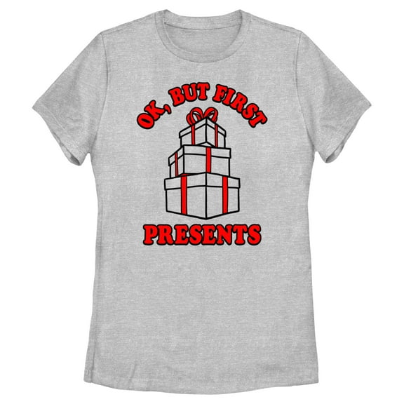 Women's Lost Gods But First Presents  Graphic Tee Athletic Heather Small