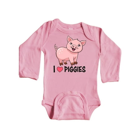 

Inktastic I Love Piggies- cute pig Gift Baby Boy or Baby Girl Long Sleeve Bodysuit