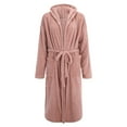 thumbnail image 6 of yievot Robes for Women Bathrobe Fuzzy Mid Length Hooded Bath Robe Belted Solid Color Plush Kimono Robe with Pockets Soft Winter Spa Robes, 6 of 7