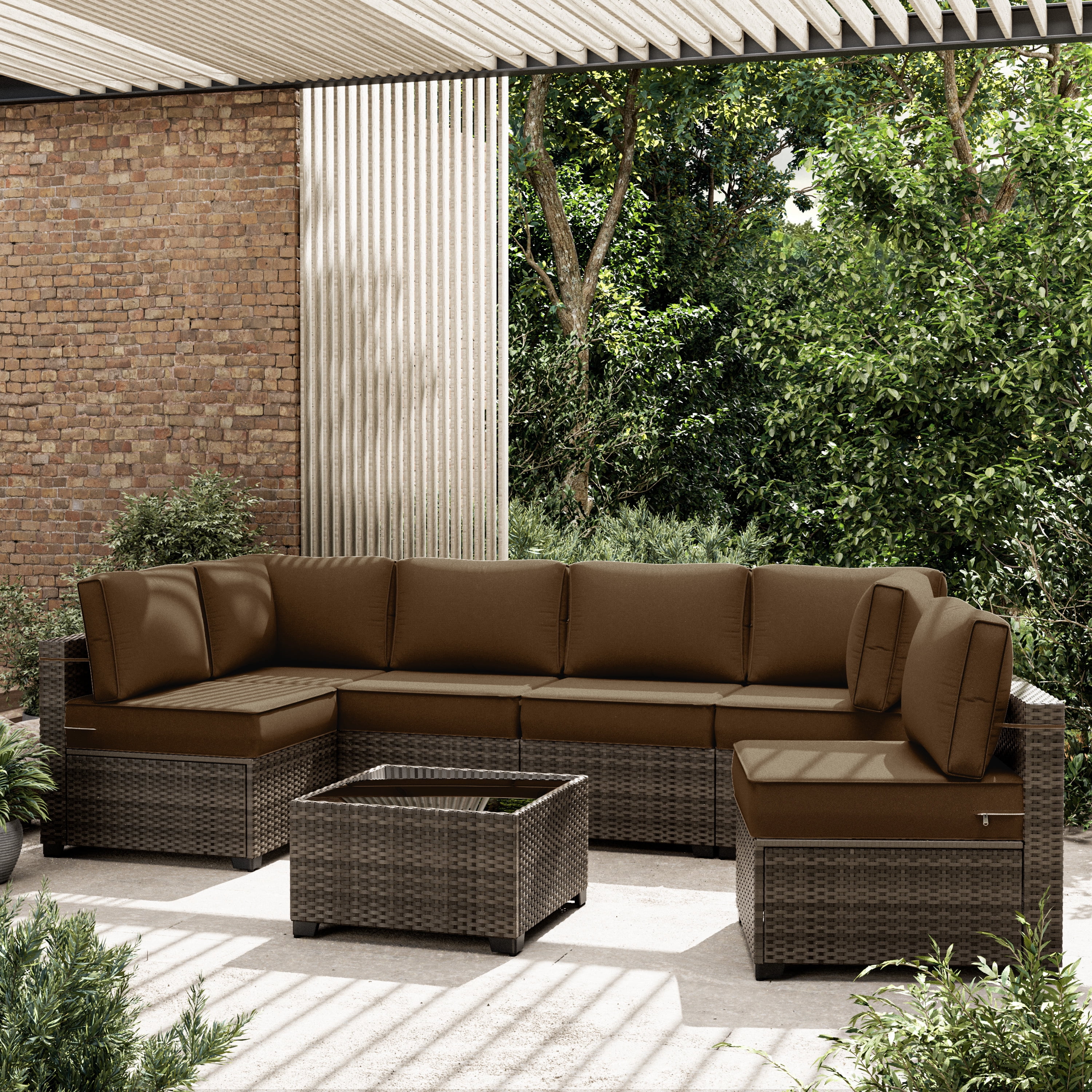 Snubbull 14 Piece 26" x 26" Patio Cushion Covers Replacement, Outdoor Patio Wicker Sofa Washable Cushion Slipcovers with Zipper, Chocolate