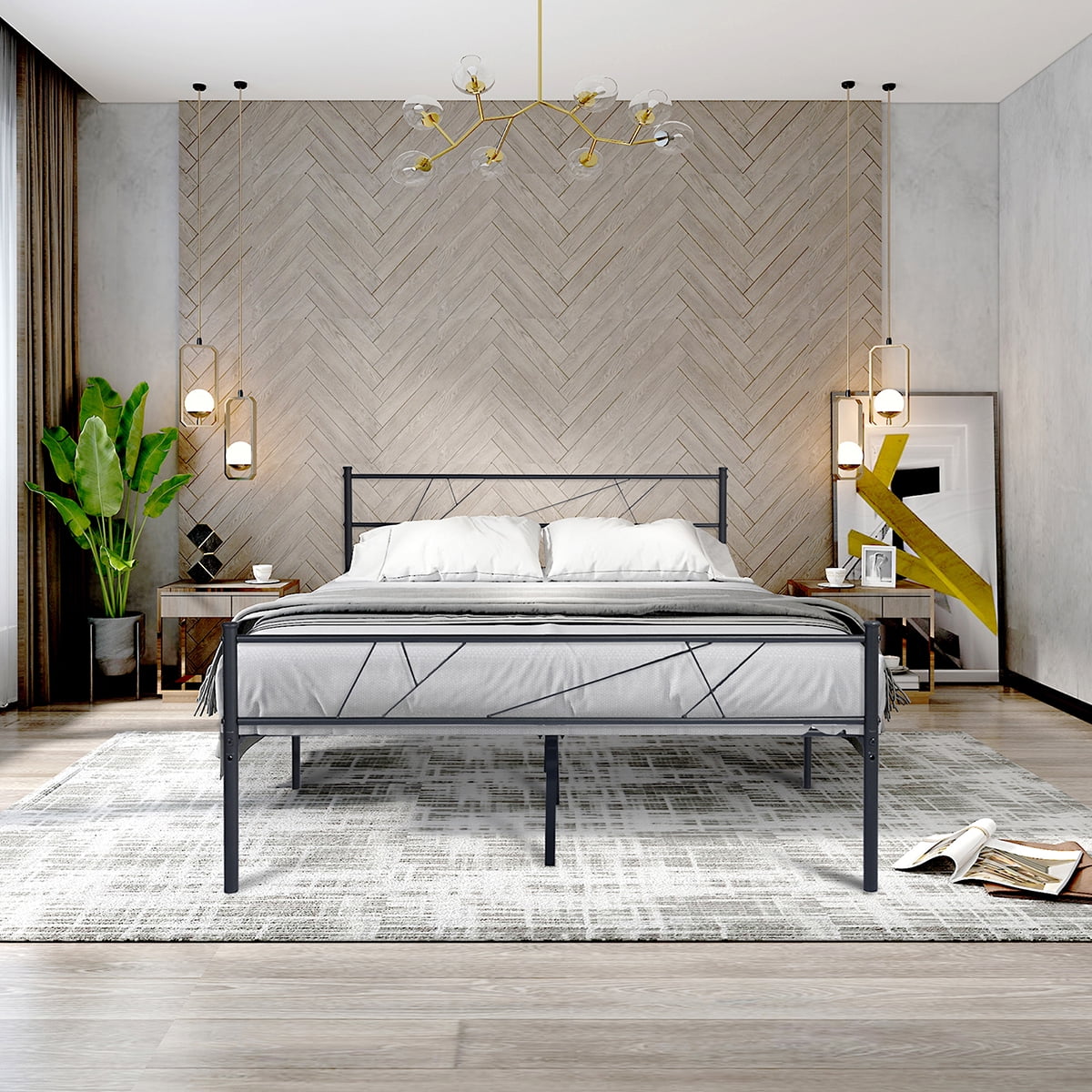 Private Jungle 77.5"*57.4" Full Size Single Metal Bed Frame, Platform Bed For Adult And Children Used In Bedroom Or Dormitory, Black Private Jungle 77.5"*57.4" Full Size Single Metal Bed Frame, Platform Bed For Adult And Children Used In Bedroom Or Dormitory, Black
