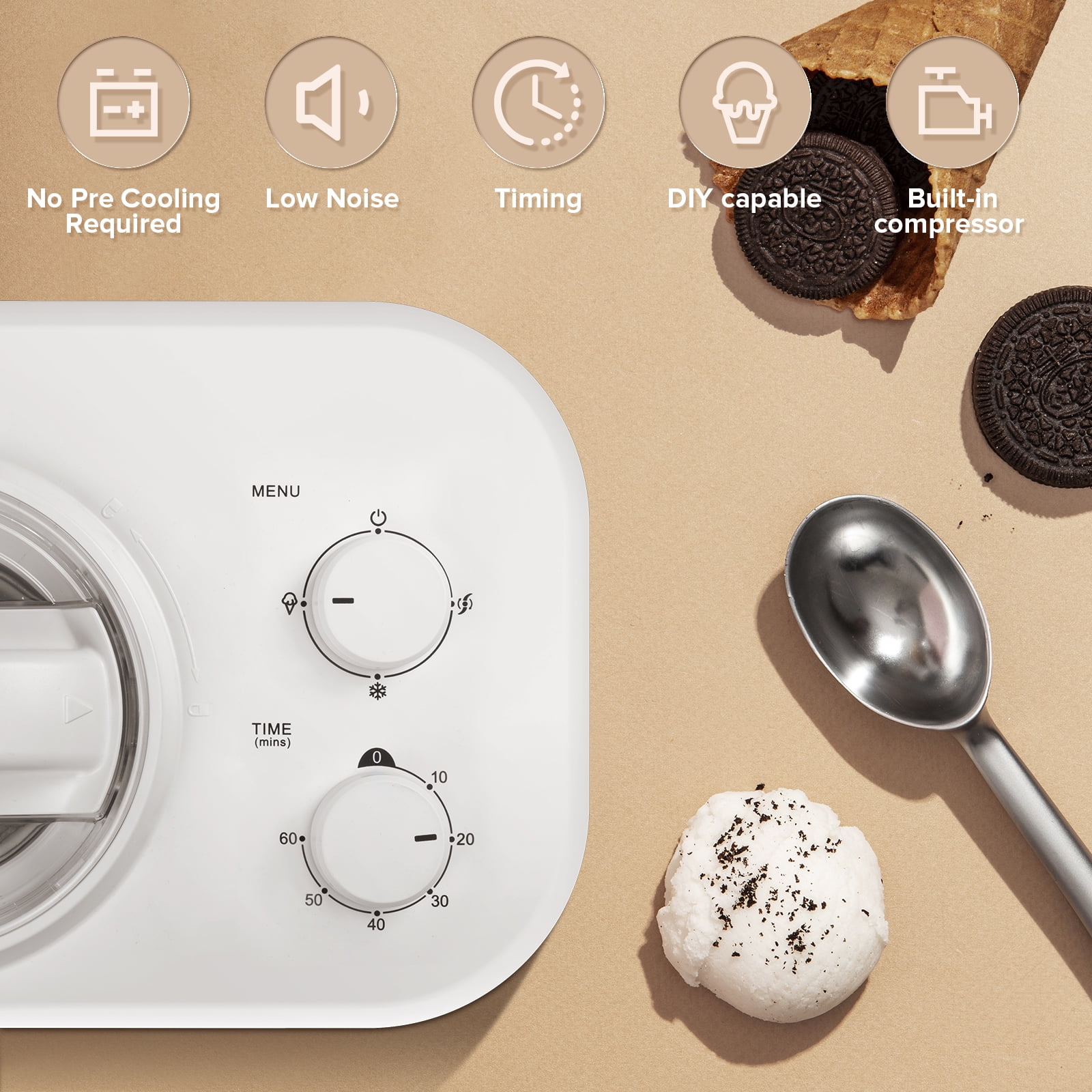 COWSAR Portable 1.3 Quart Automatic Ice Cream Maker with Compressor, 3  Modes Yogurt Ice Cream Maker