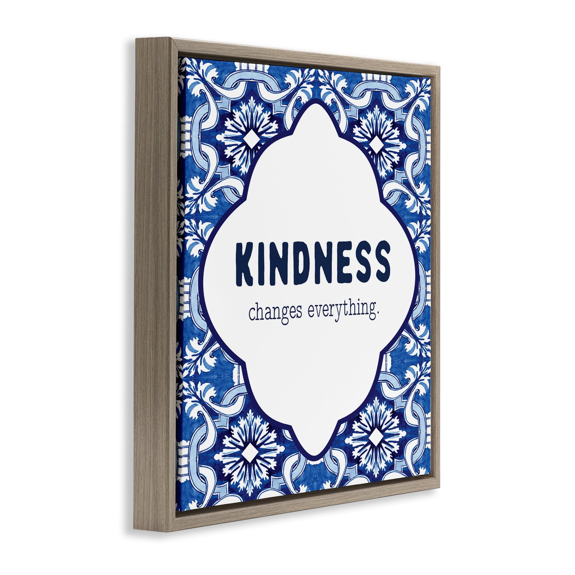 Patterned Kindness Changes Everything Brown Framed Floater Canvas Wall Art, design by Lettered and Lined