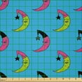 thumbnail image 2 of Ambesonne Night Fabric by the Yard Microfiber, Sleepy Colorful Moons Art, 2 Yards, Azure Blue Green and Pink, 2 of 2