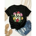 thumbnail image 2 of Valentine's Day Theme Love & Flower Print Women's T-Shirt, Valentine's Day Gift Casual, Fashionable,Camisetas de verano para mujer, manga corta, cuello redondo, casual, lindo, con gráficos, camisetas, 2 of 6