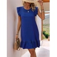 thumbnail image 5 of Summer Dresses for Women Round Neck Cap Sleeve Ruffle Hem Casual Smock Mini Dress Blue XXL, 5 of 7