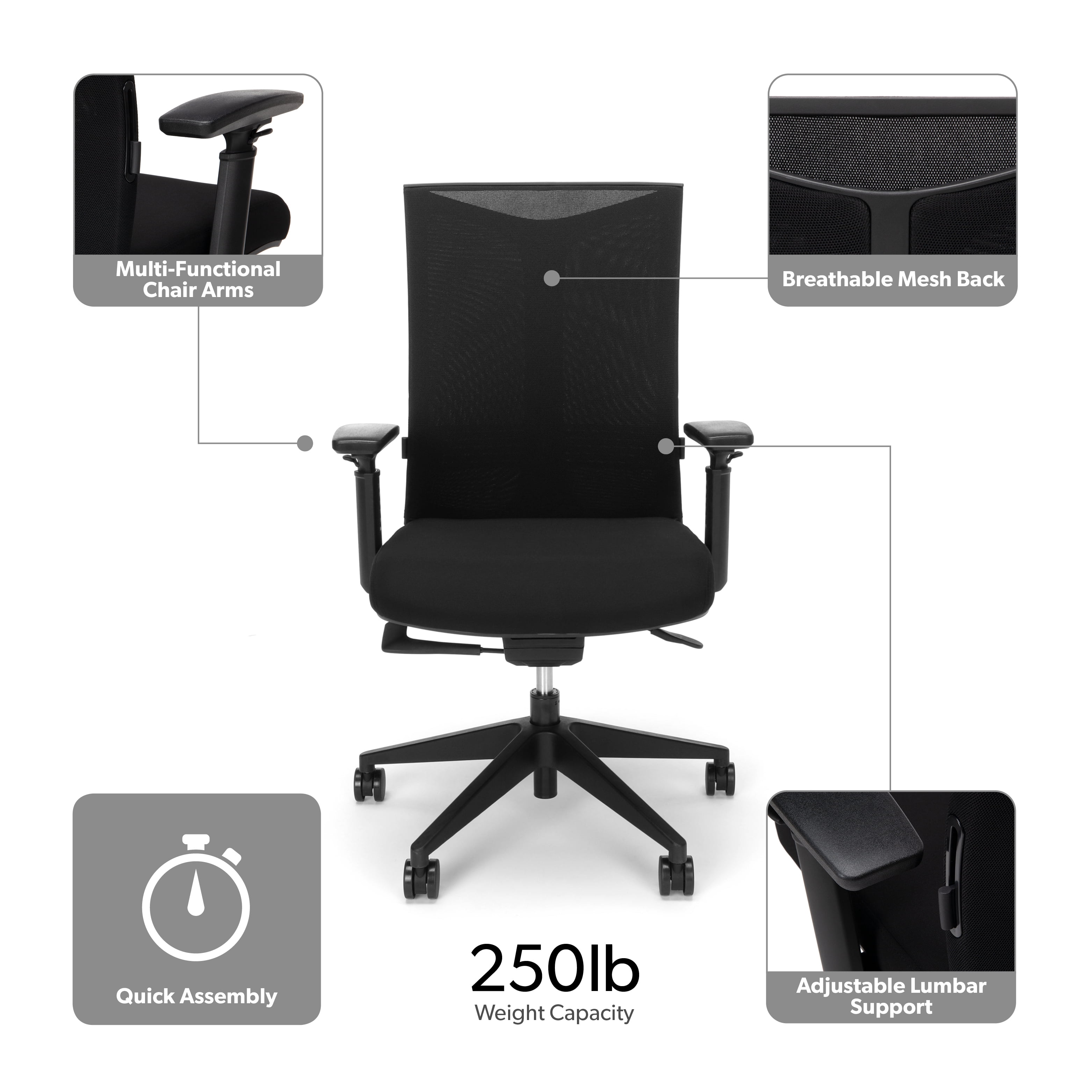 HON Basyx Movement Commercial-Grade Mesh Task Chair, Office Chair, in Black (BSX170VA10T)