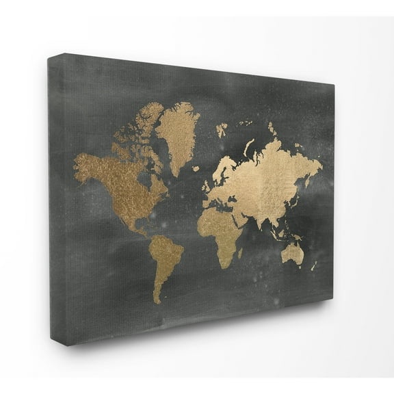 Stupell 'Black and Gold World Map' Stretched Canvas Wall Art 24 x 30