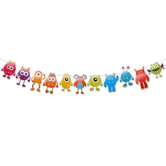 Little Monster Banner for Monster Theme Birthday Party Decorations, Baby Shower Party Supplies, Cartoon Monster Garland