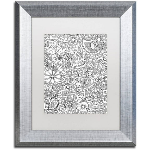 Trademark Fine Art "Paisley Blooms" Canvas Art by Hello Angel, White Matte, Silver Frame
