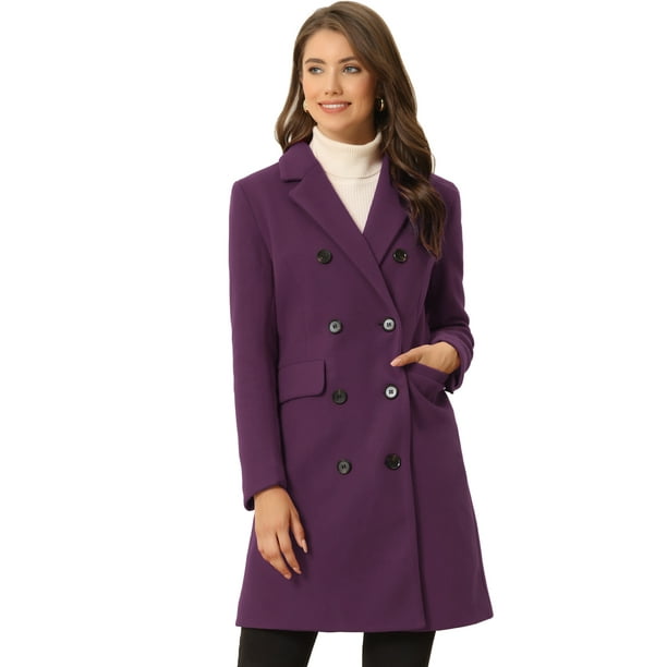 Abrigo De TrincheGabardiDoble HileDe Botones SolaCon Muescas PaMujer Morado Oscuro L