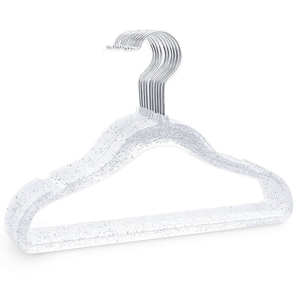 10 Pcs Clear Acrylic Hangers for Closet ,40cm Plastic Glitter Coat Hanger Non Slip Space Saving Suit Hangers Heavy Duty Clothes Hanger with Non Slip Notches[Silver]