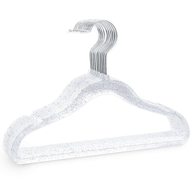 Percha transparente con purpurina, 10 piezas de perchas de plástico para colgar ropa, soporte para perchas sin costuras, artesanía excepcional