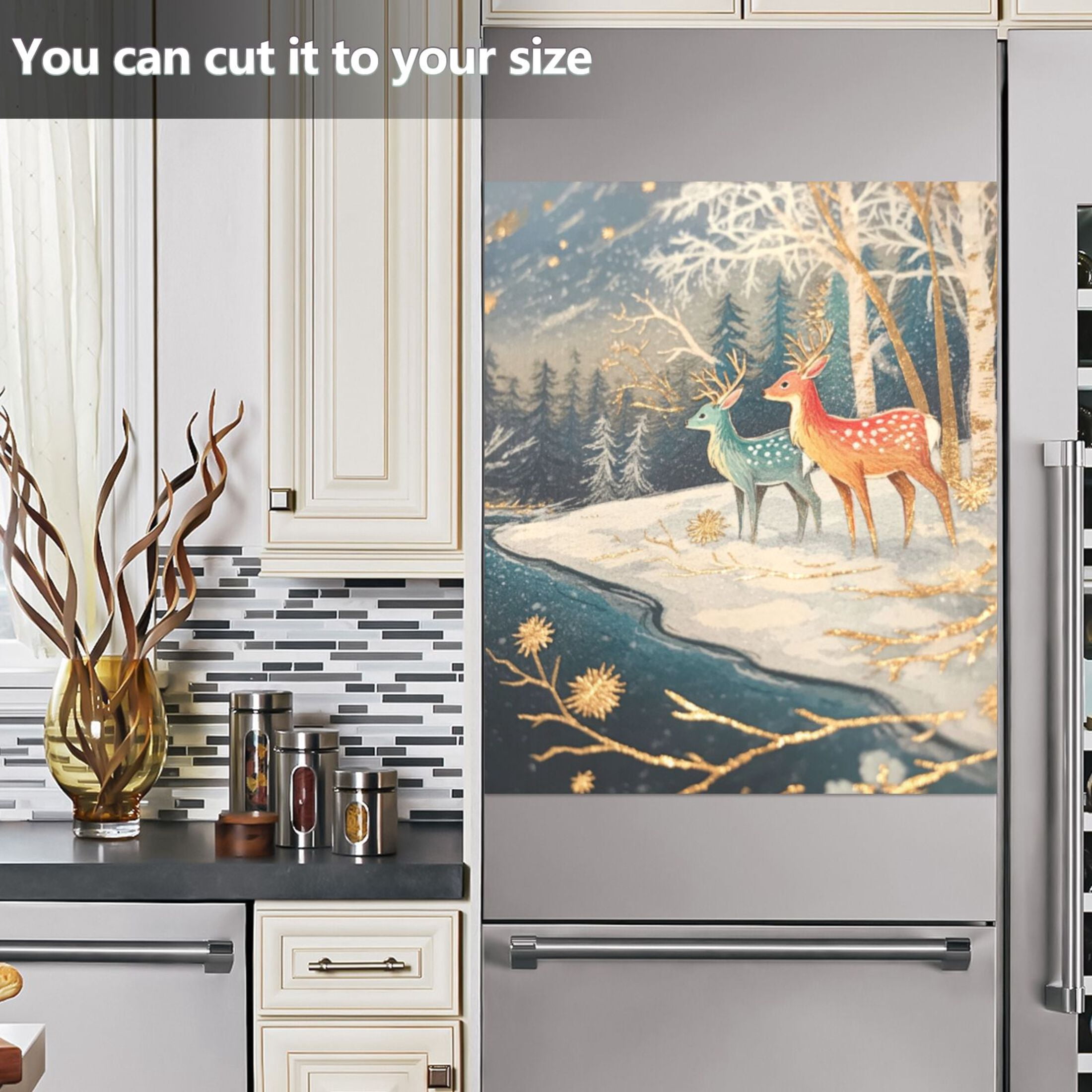 Dishwasher Magnetic Sticker 23x26 Inch Refrigerator Magnetic Sticker Washing Machine Magnetic Sticker Kitchen Panel Magnetic Sticker Home Decor Little Painted Christmas Deer