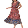 thumbnail image 1 of Vestido Plus Size Agnes Orinda para Mujeres, Vestidos Florales Boho, Vestido de Verano con Cuello en V y Mangas con Volantes, Vestido de Playa de Corte A 4X Rojo, 1 of 8