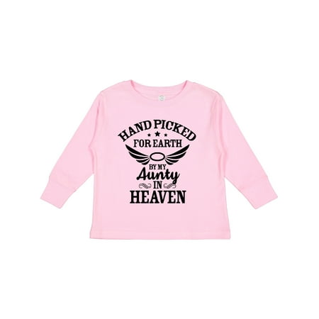 

Inktastic Handpicked for Earth By My Aunty in Heaven with Angel Wings Boys or Girls Long Sleeve Toddler T-Shirt
