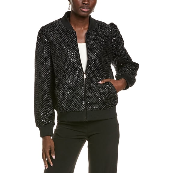 Endless Rose womens  Velvet Sequin Bomber Jacket, l, Black