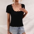 thumbnail image 6 of safuny Women's Trendy Knitted Sweater Tops Clearance Solid Tops Short Sleeve Tees Scallop Neck Shirts Hollow Vintage Clothing 2024 Fashion Summer Black XL, 6 of 9