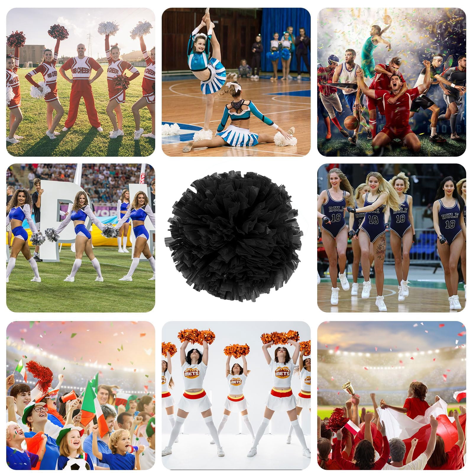 8 Pcs Cheerleading Pom Poms, Cheerleader Pompoms with Straight Handle Style,Fit for Team Spirit Sports Dance Cheering