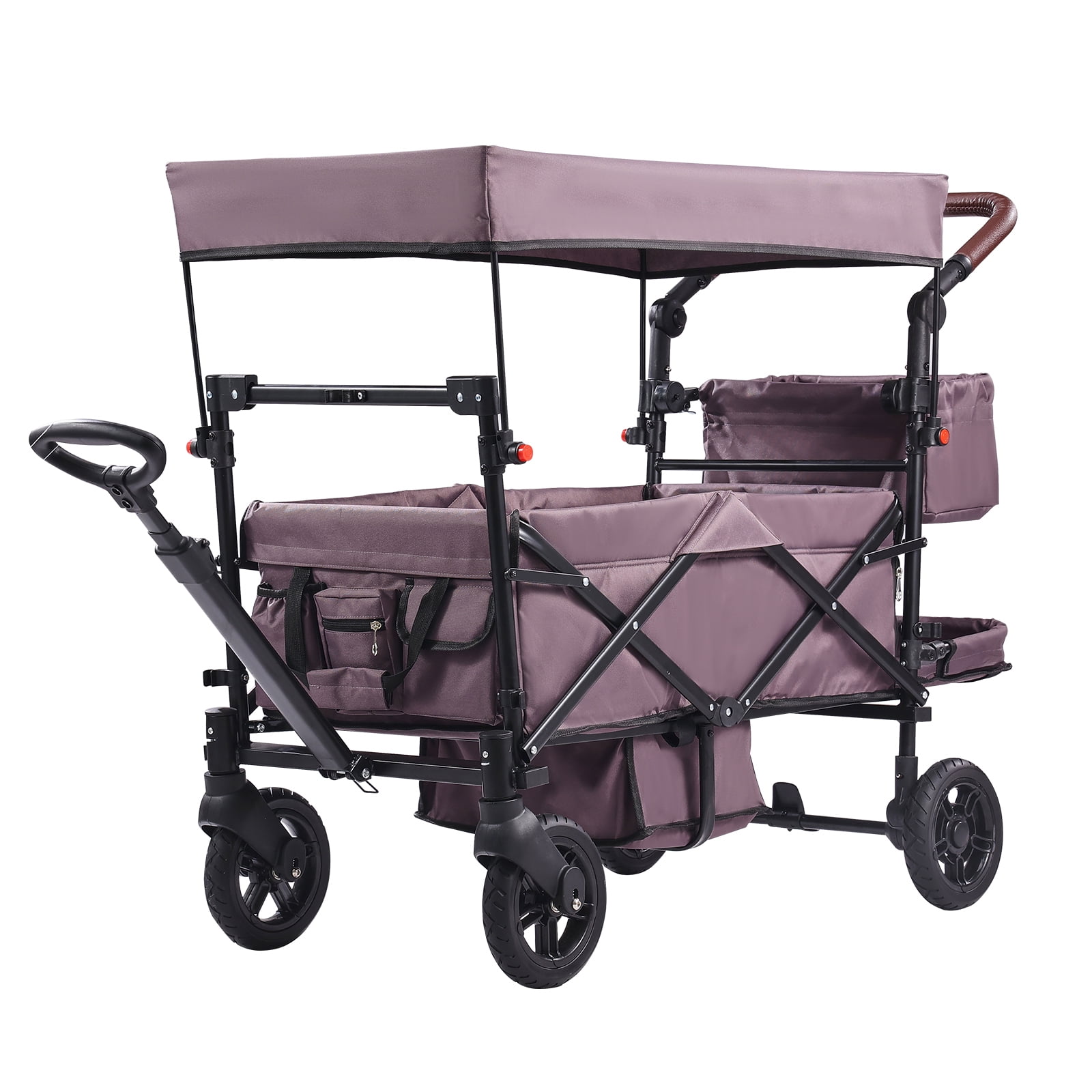 KFFKFF Wagon Stroller for 2 kids, All-Terrain Stroller Wagon with Detachable Canopy, Parent Organizer, Adjustable Handlebar, Large Capacity Storage Bag, Dark Purple