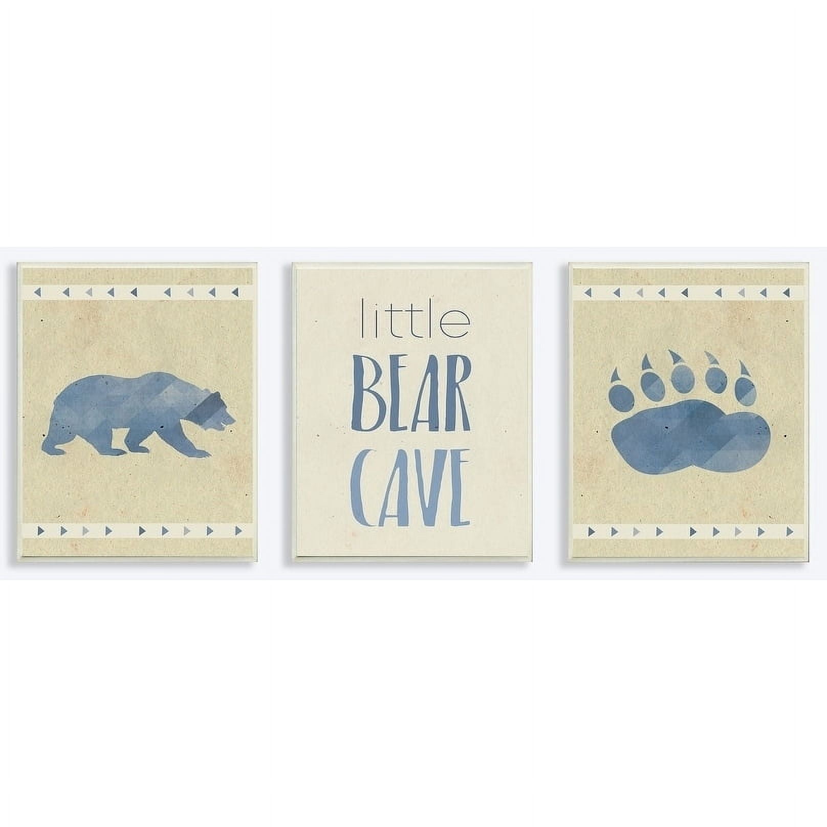 Stupell  Little Bear Cave Blue Illustration 3pc Wall Plaque Art Set
