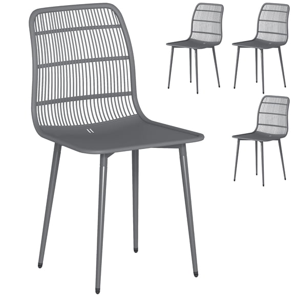 Outsunny Outdoor Dining Chairs Set of 4, Patio Chairs with Backrest, Grey
