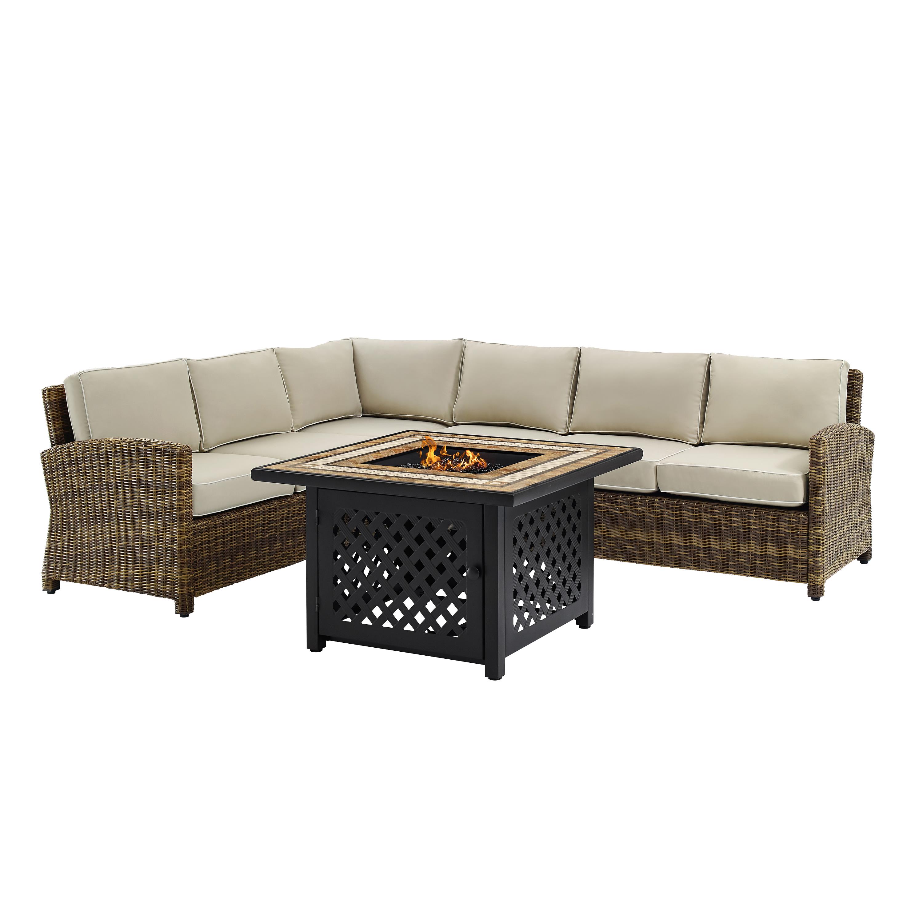 Bradenton 5Pc Outdoor Wicker Sectional Set W/Fire Table Weathered Brown/Sand - Right Corner Loveseat, Left Corner Loveseat, Corner Chair, Center Chair, & Tucson Fire Table - image 2 of 9