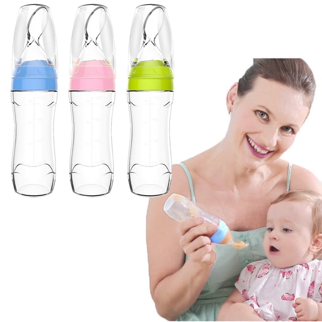 Biberón de silicona para bebés con cuchara, dosificador de alimentos para bebés, biberón para destete, zumo, cereales, arroz y papilla