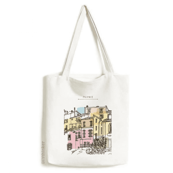 City Building Colorful France Painting Tote Canvas Bag Shopping Satchel Casual Handbag