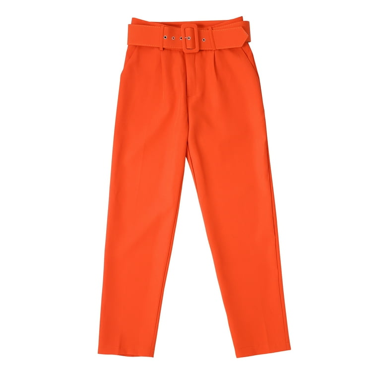 orange cotton dress pants Lroveb Dress Pants for Women, High Waisted Straight Leg Spring Summer Solid Printed Casual Wide Cotton Linen Explosion Loose Trousers Female Orange