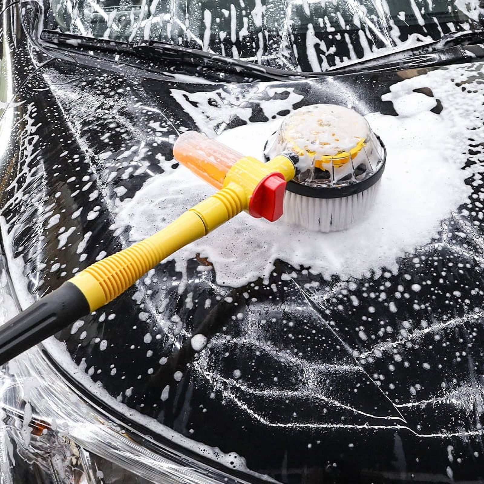 Rotating Car Wash Brush, High Pressure Car Foam Brush Rotating Automatic Sponge Hose Washing with Cleaner Cup Car Styling