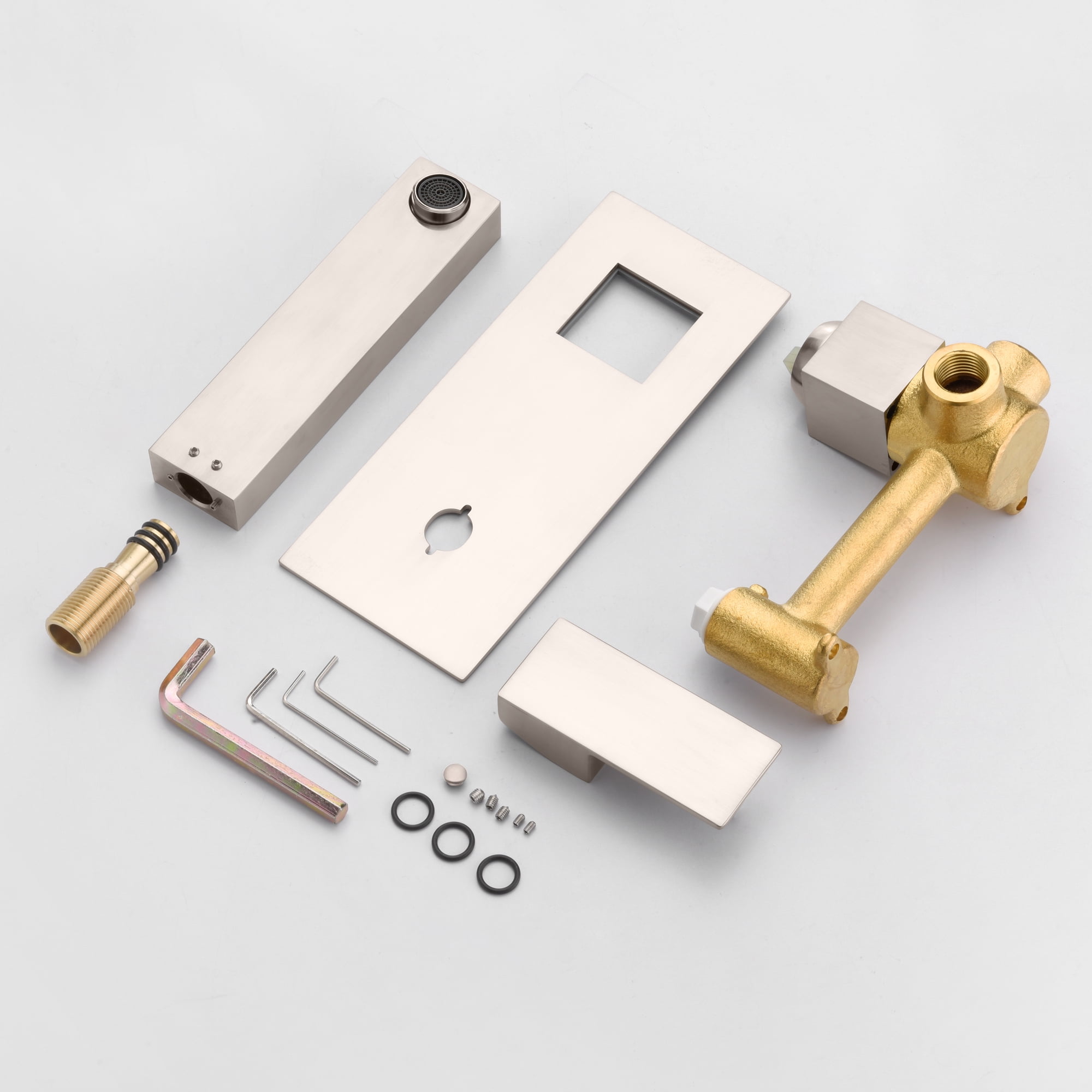 Sumerain Brushed Nickel Bathroom Faucet Wall Mount Lavatory Sink Faucet with Rough-in Valve, Left-Handed Single Handle