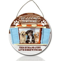 Front Door Welcome Signs Round Wood Sign Decorative Hanging Plaques Dogs Welcome Sign Wall Home Farmhouse Front Door Decor Ouside Porch Decor Wall Decorations Welcome To My Home Sign