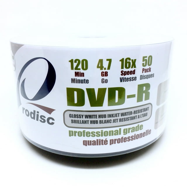 Rodisc DVD-R4.7GB/120MIN 16X Water-Resistant/Glossy White Metalized Hub Inkjet Surface 50pcs Bulk Colour Wrap