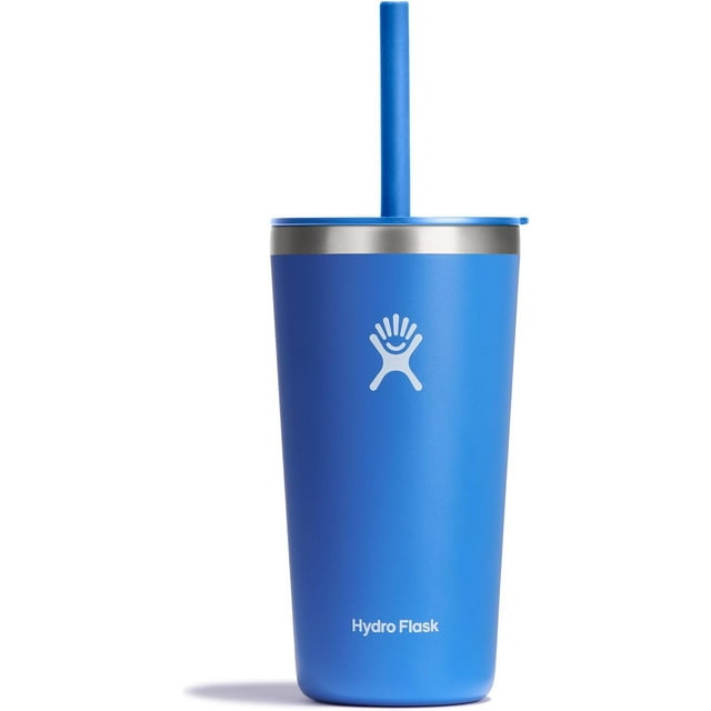 Hydro Flask Gobelet en Acier Inoxydable 20 Oz Tout Autour avec Paille Flexible Résistante aux Fuites et Couvercle à Pression, Bleu Cascade