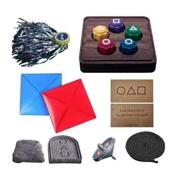 Traditional Korean Childrens Game Set with Drawing Board Stone Slabs and Shuttlecock for Cognitive Development